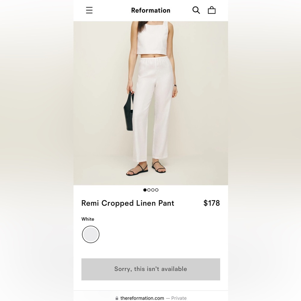 NWT Reformation Remi Cropped Linen Pant